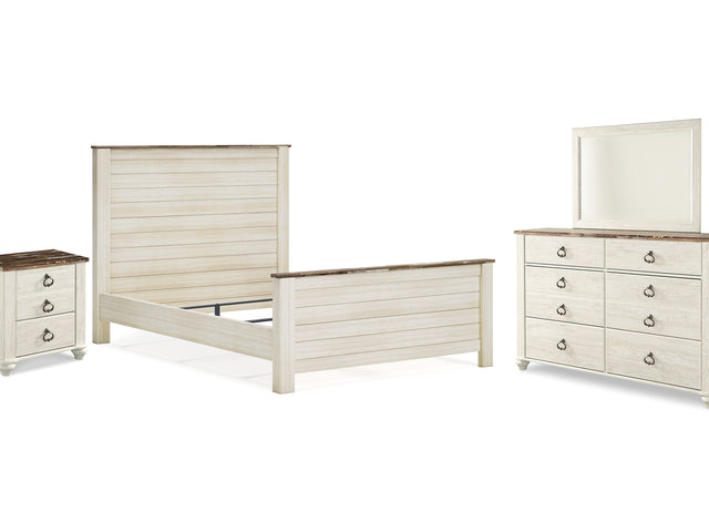 Willowton Whitewash Queen Panel Bed, Dresser, Mirror, And Nightstand