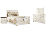 Willowton Whitewash Queen Sleigh Bed, Dresser, Mirror And 2 Nightstands