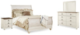 Willowton Whitewash Queen Sleigh Bed, Dresser, Mirror And 2 Nightstands