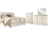 Willowton Whitewash King Sleigh Bed, Dresser, Mirror And Chest