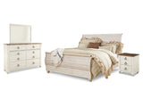 Willowton Whitewash King Sleigh Bed, Dresser, Mirror And Nightstand