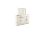 Willowton Whitewash King Sleigh Bed, Dresser, Mirror And Chest