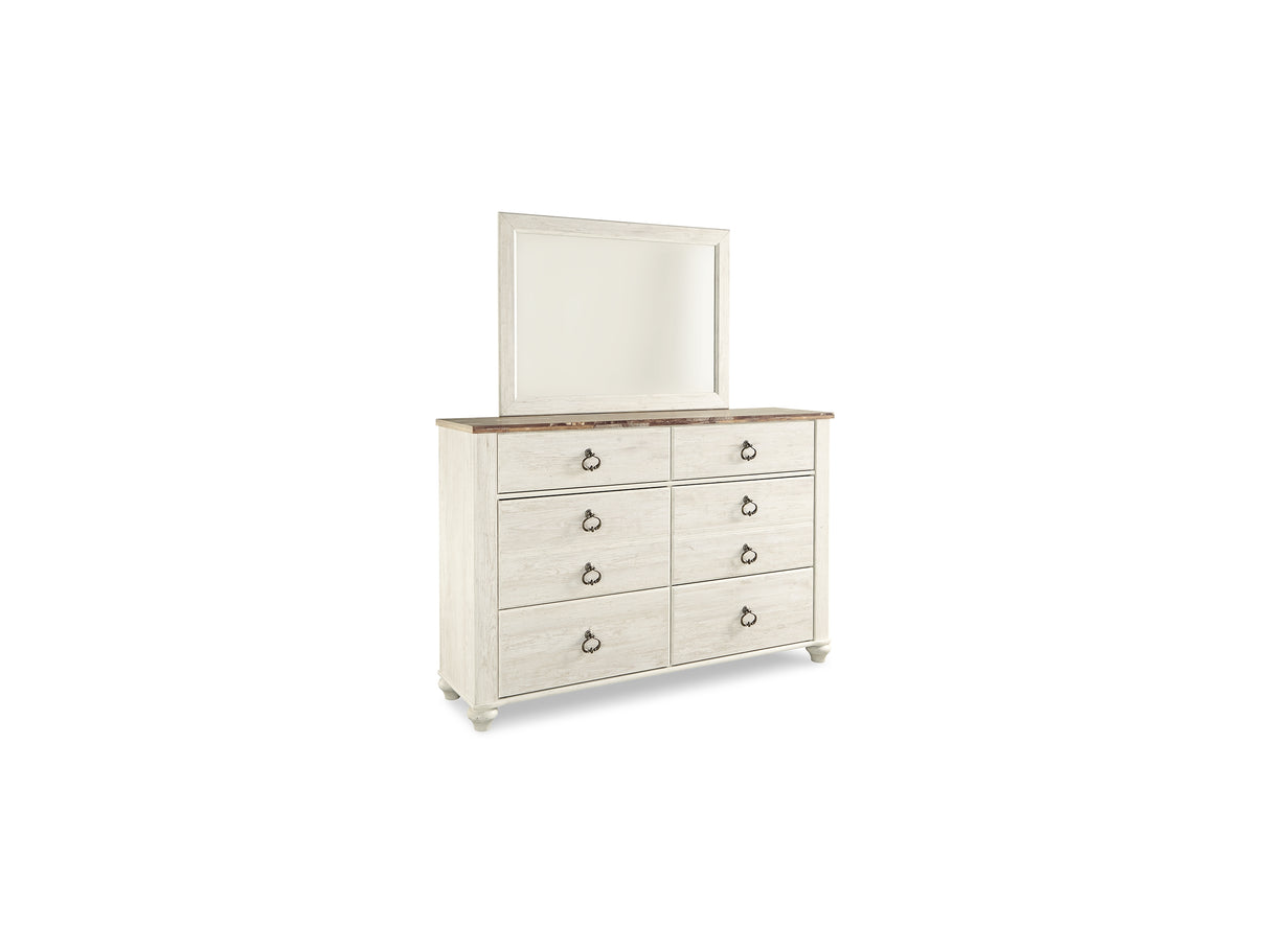 Willowton Whitewash Full Panel Bed With Storage, Dresser And Mirror