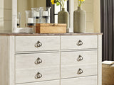 Willowton Whitewash Full Panel Bed With Storage, Dresser And Mirror