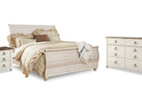 Willowton Whitewash King Sleigh Bed, Dresser And Nightstand