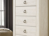 Willowton Whitewash King Panel Bed, Dresser, Mirror, Chest And 2 Nightstands