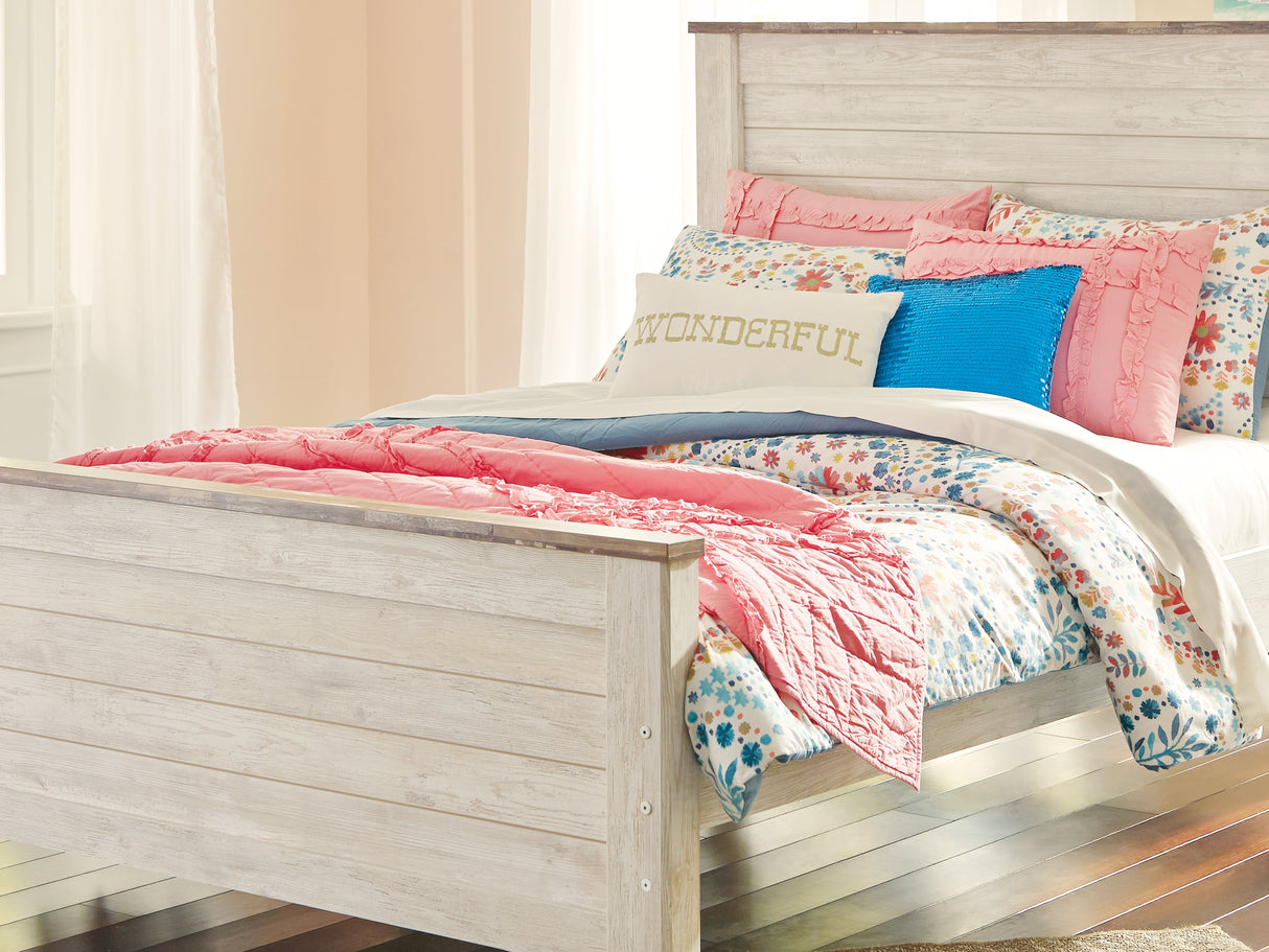 Willowton Whitewash Full Panel Bed And Nightstand