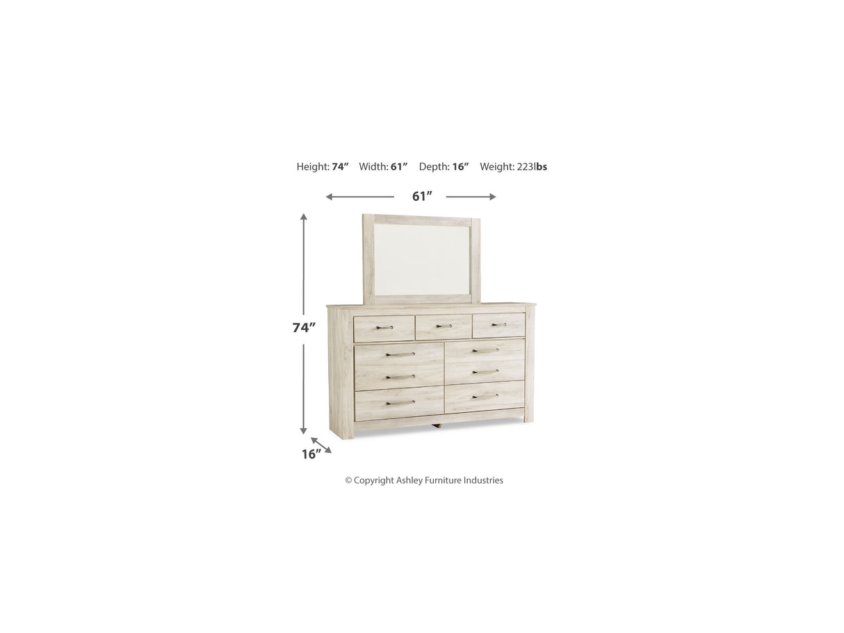 Bellaby Whitewash King Panel Bed, Dresser, Mirror And 2 Nightstands