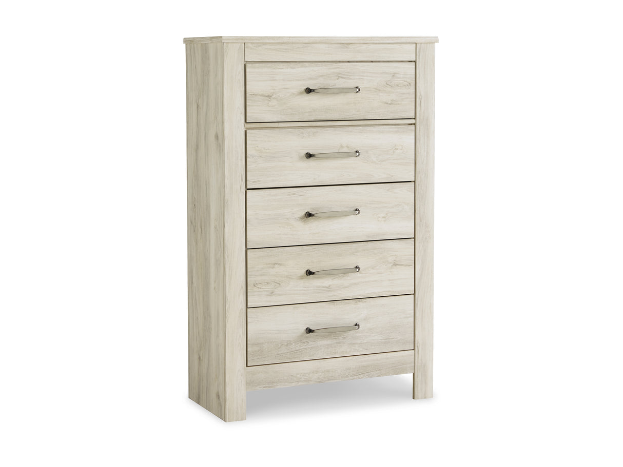 Bellaby Whitewash King Panel Bed, Dresser, Mirror, Chest And 2 Nightstands