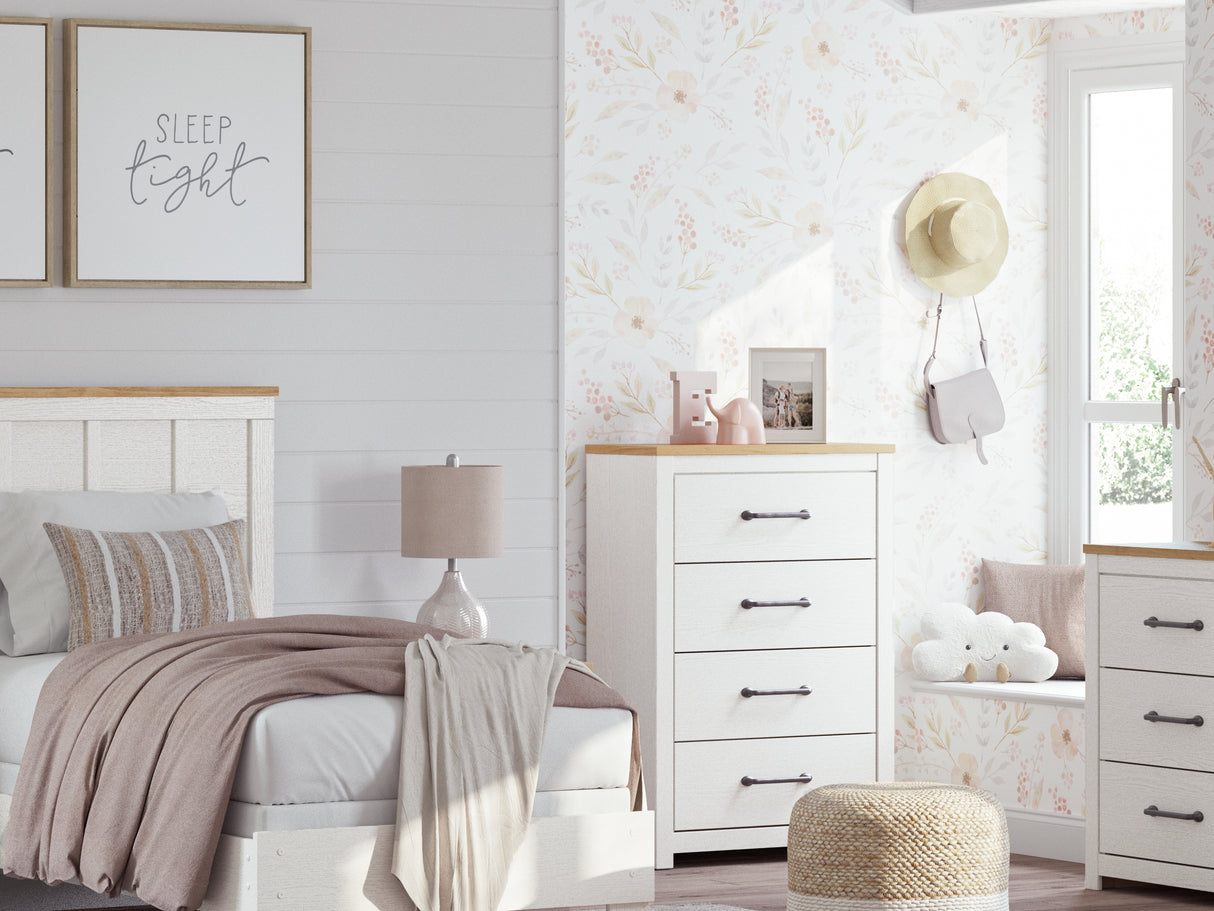 Linnocreek White/Warm Brown Twin Panel Bed