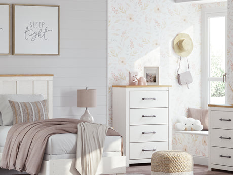 Linnocreek White/Warm Brown Twin Panel Bed