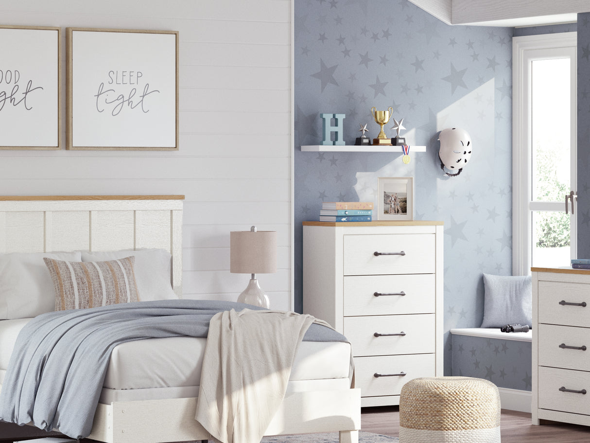 Linnocreek White/Warm Brown Full Panel Bed