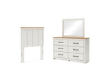 Linnocreek White/Warm Brown Twin Panel Headboard, Dresser And Mirror