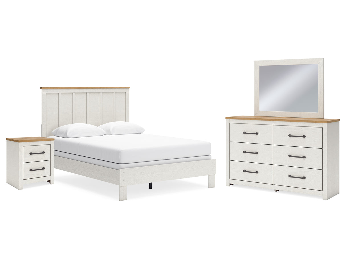 Linnocreek White/Warm Brown Queen Panel Bed, Dresser, Mirror And Nightstand