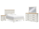 Linnocreek White/Warm Brown Queen Panel Bed, Dresser, Mirror And Nightstand