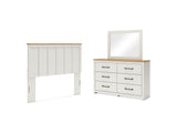 Linnocreek White/Warm Brown Queen Panel Headboard, Dresser And Mirror