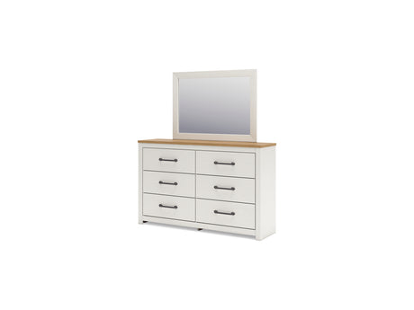 Linnocreek White/Warm Brown Queen Panel Bed, Dresser, Mirror And Nightstand