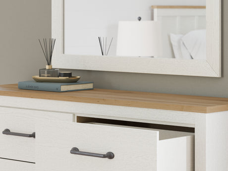 Linnocreek White/Warm Brown Queen Panel Bed, Dresser, Mirror And Nightstand