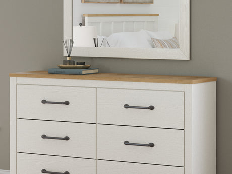 Linnocreek White/Warm Brown Queen Panel Headboard, Dresser And Mirror