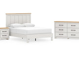 Linnocreek White/Warm Brown Queen Panel Bed, Dresser And Nightstand