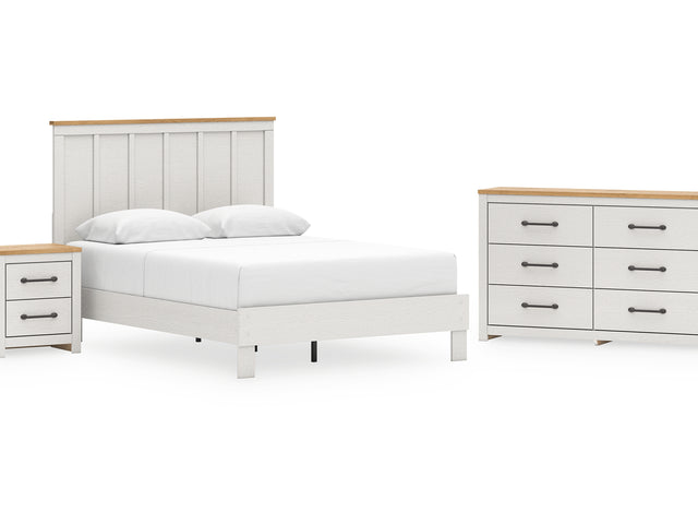 Linnocreek White/Warm Brown Queen Panel Bed, Dresser And Nightstand
