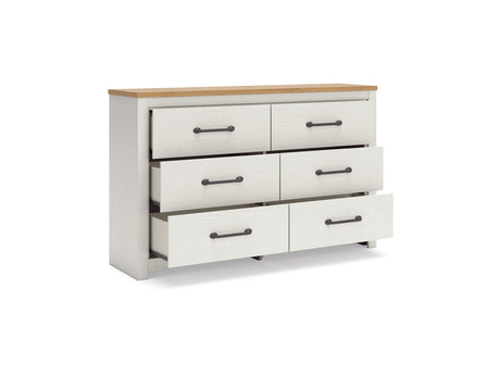 Linnocreek White/Warm Brown Queen Panel Bed, Dresser And Nightstand