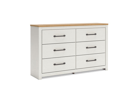 Linnocreek White/Warm Brown Queen Panel Bed, Dresser And Nightstand
