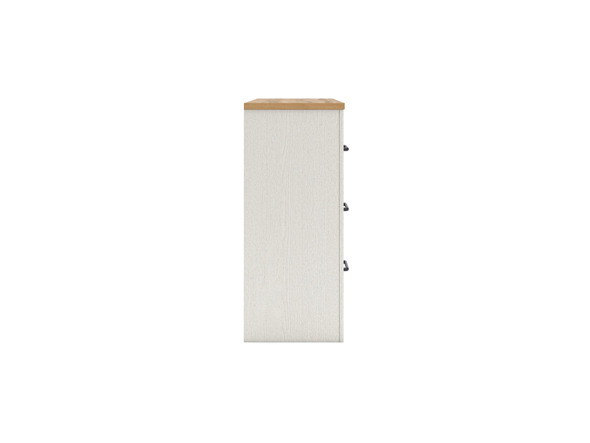 Linnocreek White/Warm Brown King Panel Bed, Dresser And Nightstand