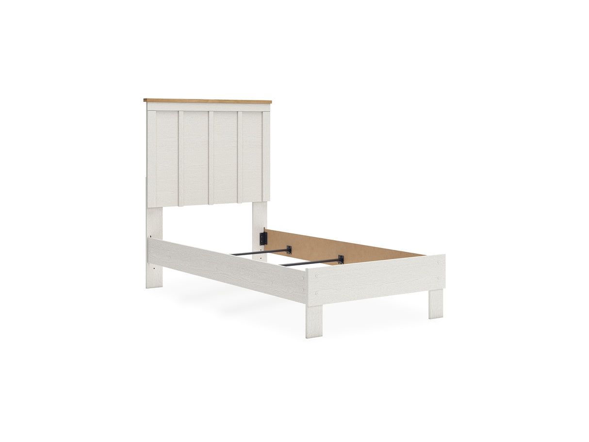 Linnocreek White/Warm Brown Twin Panel Bed