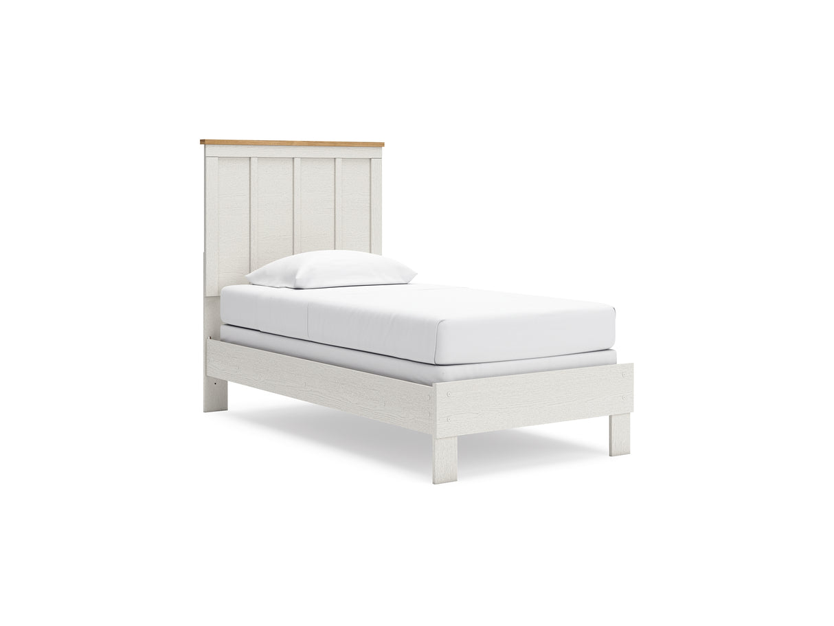 Linnocreek White/Warm Brown Twin Panel Bed