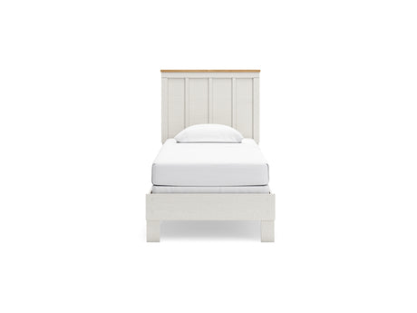 Linnocreek White/Warm Brown Twin Panel Bed