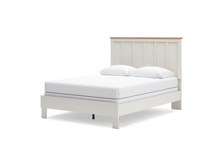 Linnocreek White/Warm Brown Queen Panel Bed, Dresser, Mirror And Nightstand