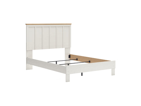 Linnocreek White/Warm Brown Queen Panel Bed, Dresser, Mirror And Nightstand