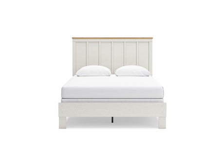 Linnocreek White/Warm Brown Queen Panel Bed, Dresser And Nightstand
