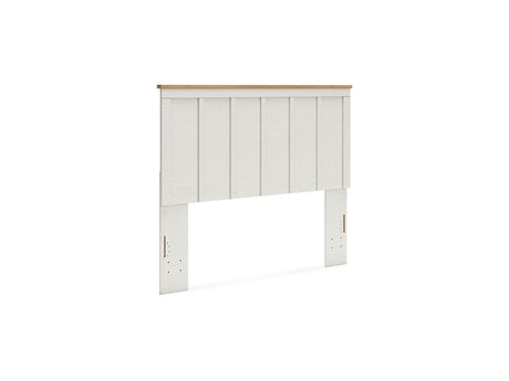 Linnocreek White/Warm Brown Queen Panel Headboard, Dresser And Mirror