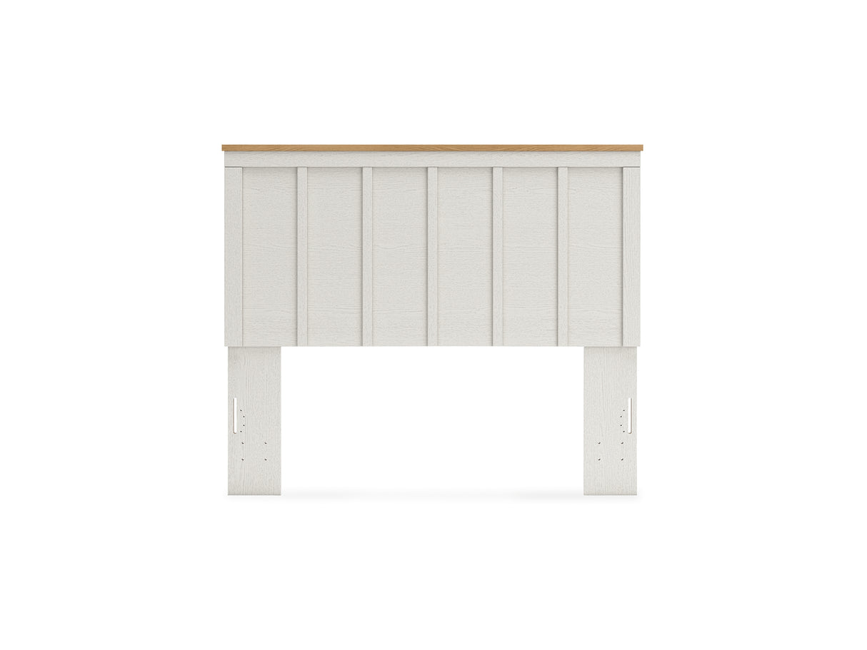 Linnocreek White/Warm Brown Queen Panel Headboard, Dresser And Mirror