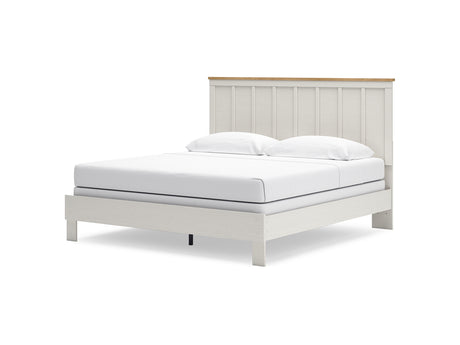 Linnocreek White/Warm Brown King Panel Bed
