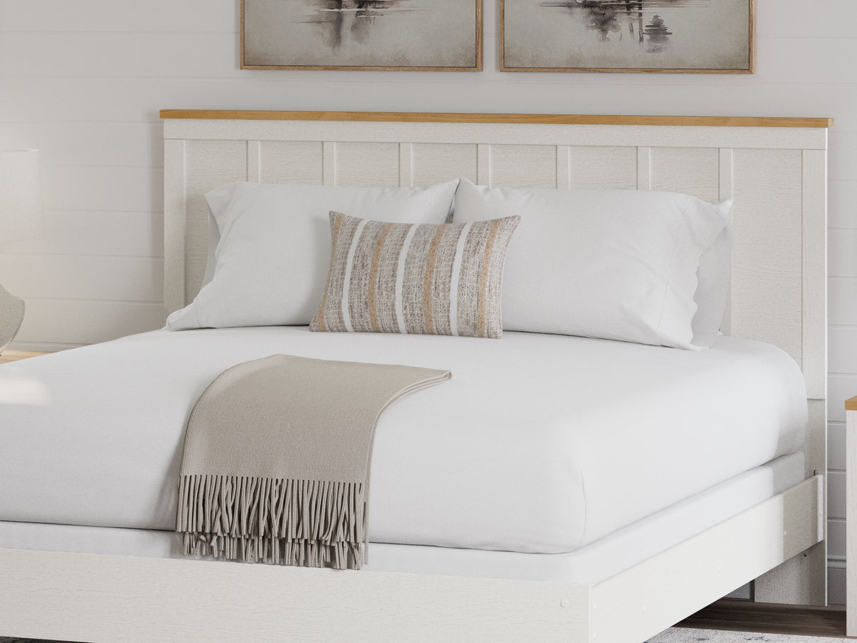 Linnocreek White/Warm Brown King Panel Bed, Dresser And Nightstand