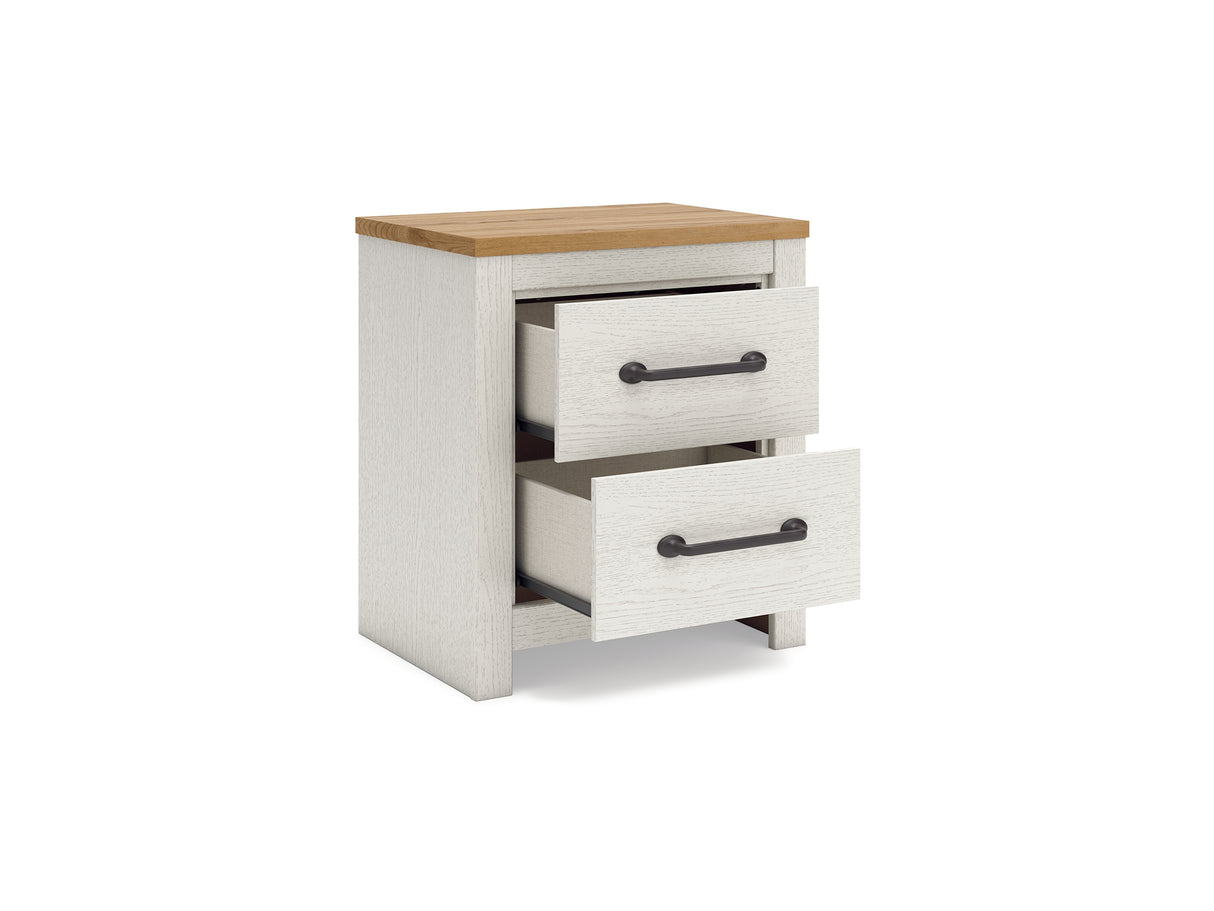 Linnocreek White/Warm Brown King Panel Bed, Dresser And Nightstand