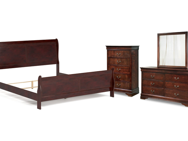 Alisdair Reddish Brown King Sleigh Bed, Dresser, Mirror And Chest