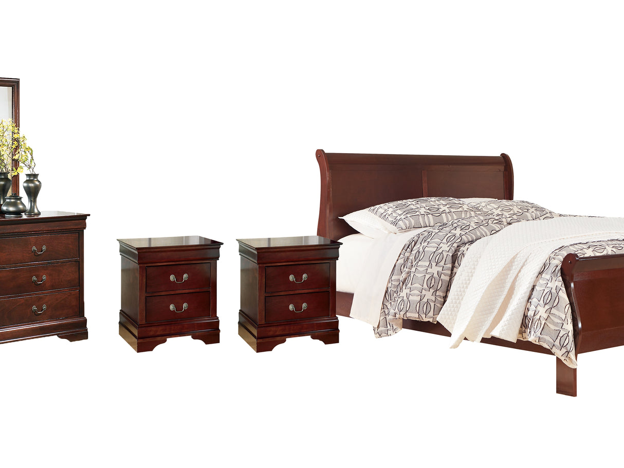 Alisdair Reddish Brown Queen Sleigh Bed, Dresser, Mirror, Chest And 2 Nightstands