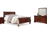 Alisdair Reddish Brown King Sleigh Bed, Dresser, Mirror And Nightstand