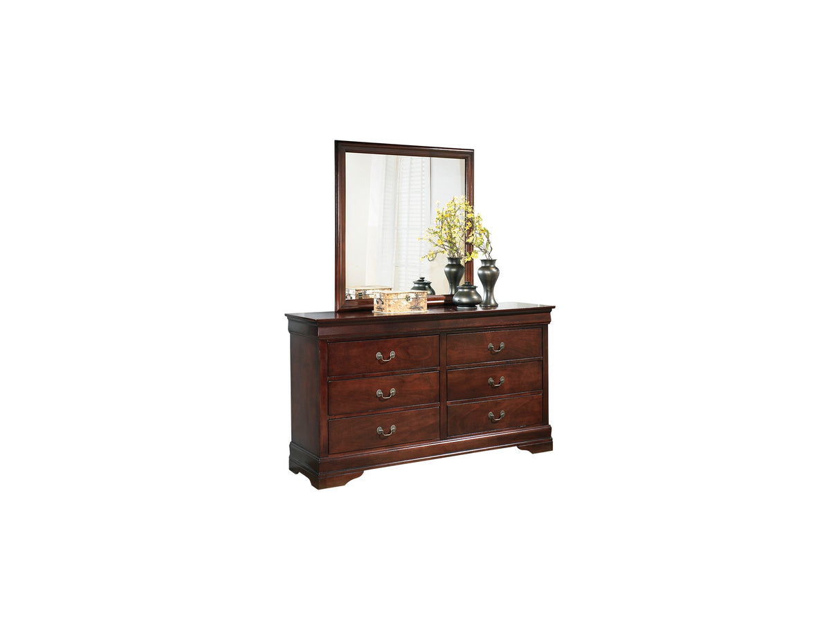 Alisdair Reddish Brown King Sleigh Bed, Dresser, Mirror And Nightstand