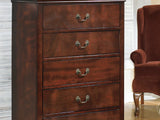 Alisdair Reddish Brown King Sleigh Bed, Dresser, Mirror And Chest