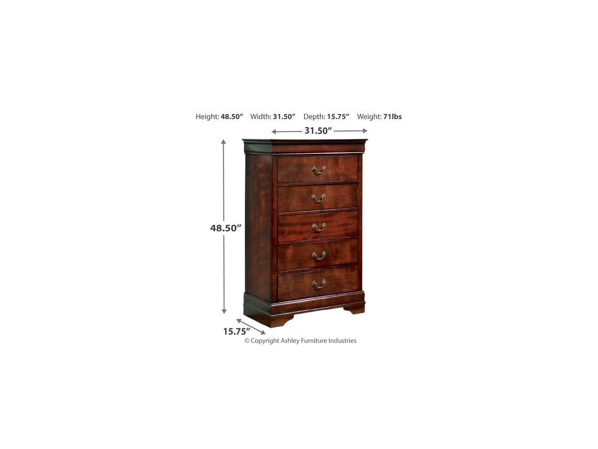 Alisdair Reddish Brown Queen Sleigh Bed, Dresser, Mirror, And Chest