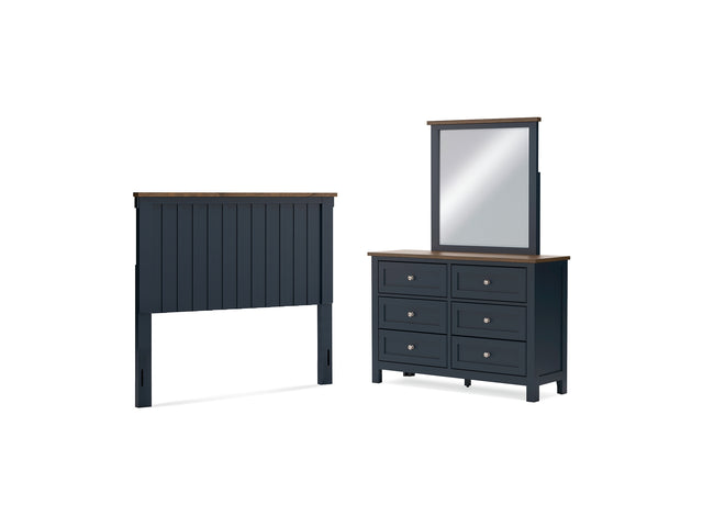 Landocken Brown/Blue Full Panel Headboard, Dresser And Mirror