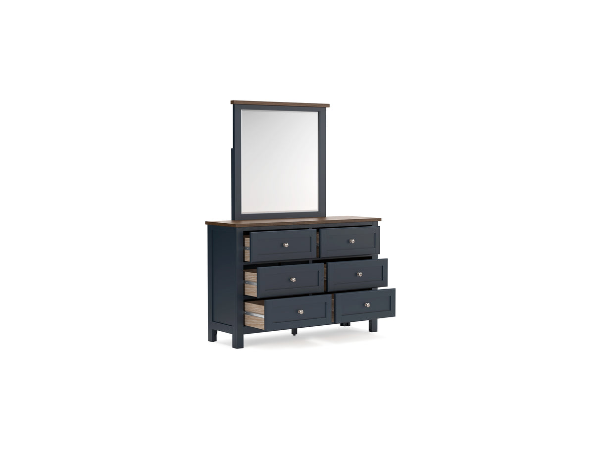 Landocken Brown/Blue Full Panel Headboard, Dresser And Mirror