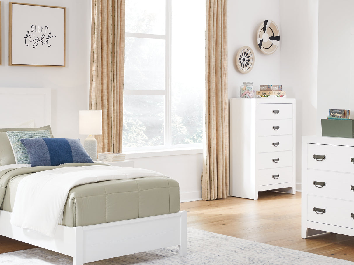 Binterglen White Twin Panel Bed, Dresser And Mirror