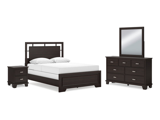 Covetown Dark Brown Queen Panel Bed, Dresser, Mirror And Nightstand