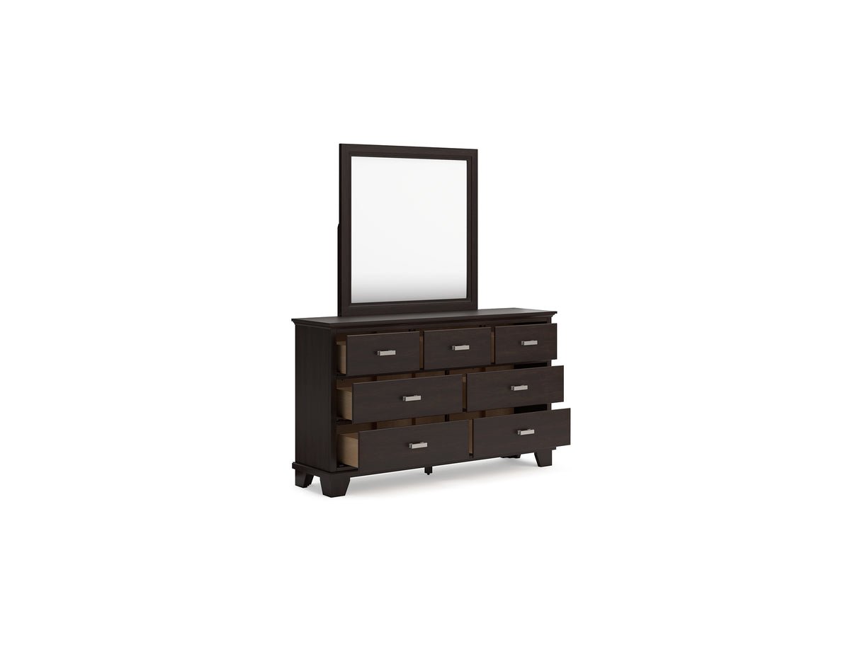 Covetown Dark Brown Queen Panel Bed, Dresser, Mirror And Nightstand